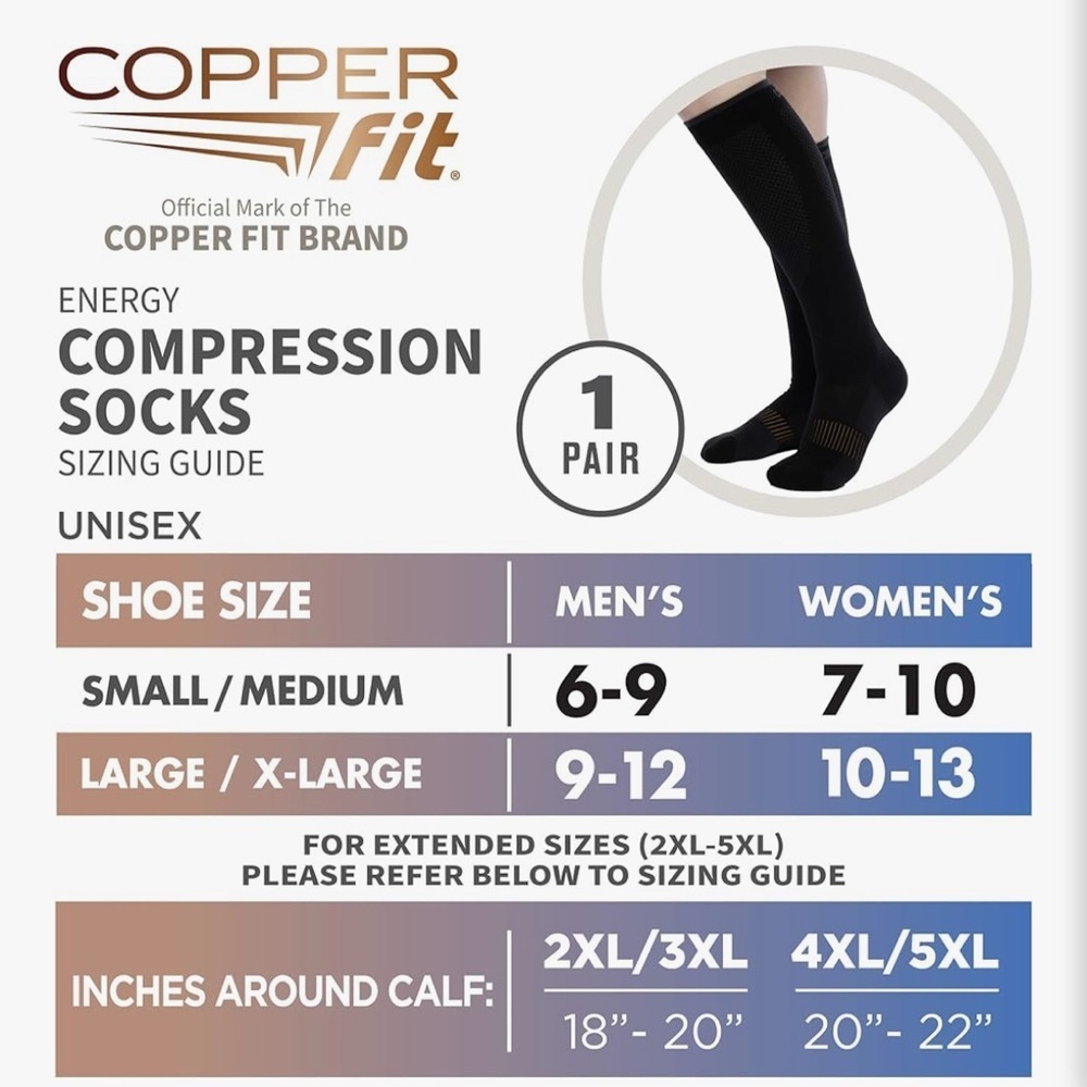 Unisex Copper Fit Energy Plus Compression Socks - Black  size S/M